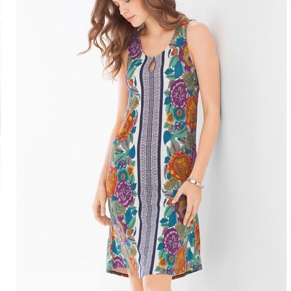 Soma Other - Soma Keyhole Sleeveless Short Dress Garden Bloom Ivory Sz S Floral Print